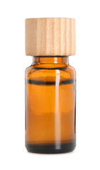 Bottle of essential oil isolated on white