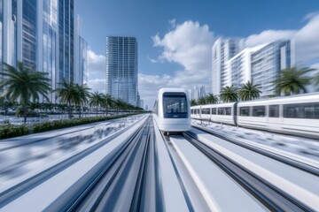 Fototapeta premium Futuristic urban transport in industrial park with smart city integration
