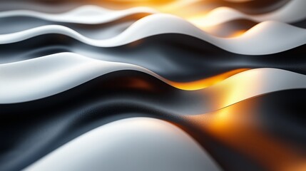 Flowing black and white fabric with warm lighting creating a wave pattern