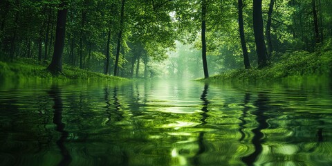 Obraz premium Water Reflecting a Lush Green Forest