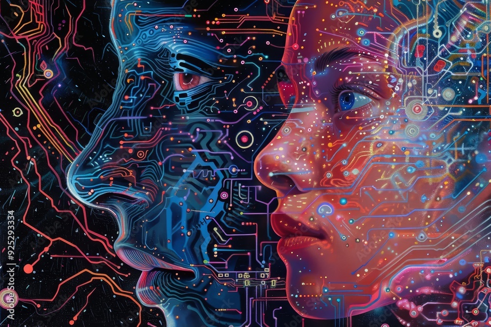 Aufkleber two individuals are facing each other while inspecting a circuit board closely, portraying the conce