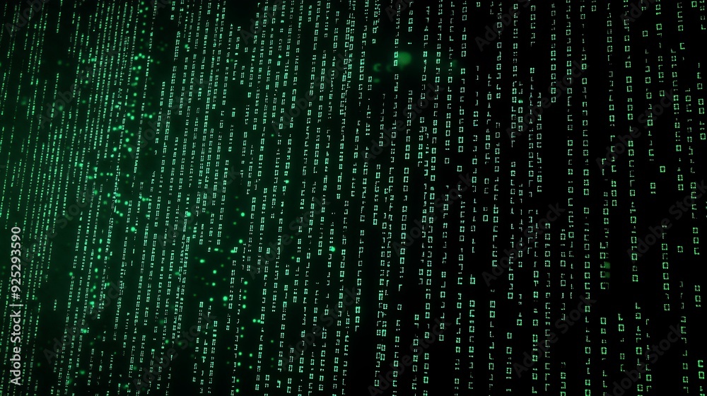 Wall mural Vertical Green Binary Code on Dark Background, Matrix Style