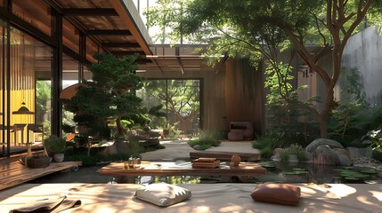 Fototapeta premium Contemporary indoor way of life landscape during summertime