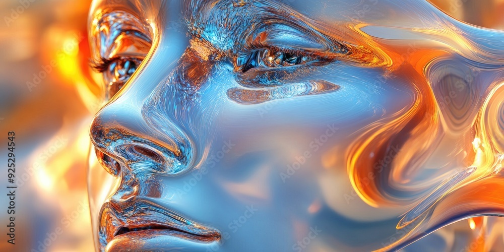 Poster Close-up of a Metallic, Abstract Female Face