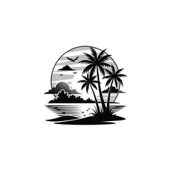 Fototapeta premium Sunset Minimalist and Simple silhouettes of palm trees Vector illustration, Minimalist and Flat Logo. tropical landscape Sunset black vector illustration.