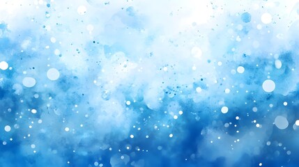 Obraz premium Abstract blue watercolor background with snowflakes and glitter, a Christmas wallpaper design with copy space for text. 