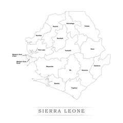 Administrative regions of SIERRA LEONE. Province, state, division name with white map with black outline. Vector illustration	