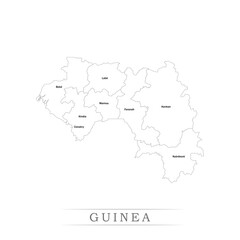 Administrative regions of GUINEA. Province, state, division name with white map with black outline. Vector illustration	