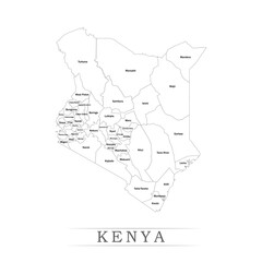 Administrative regions of KENYA. Province, state, division name with white map with black outline. Vector illustration	