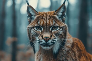 Obraz premium Lynx with piercing eyes in a forest landscape