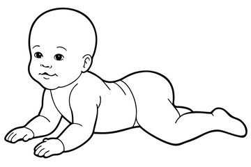 Single flat drawing of baby or toddler lying art vector illustrator