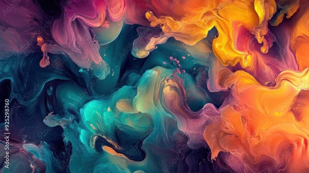 Poster abstract swirls of vibrant color in a dark background