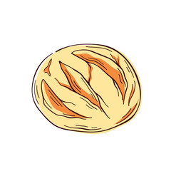 Round Bread logo in line art style. Flat Design for bakery menu. Vector illustration isolated on a white background.