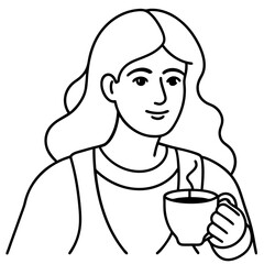A women drinking a one cup of coffee art vector illustrator