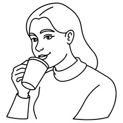A women drinking a one cup of coffee art vector illustrator