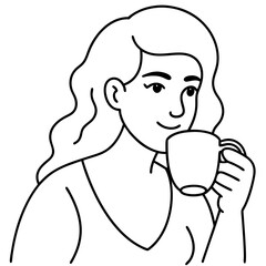 A women drinking a one cup of coffee art vector illustrator