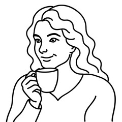 A women drinking a one cup of coffee art vector illustrator