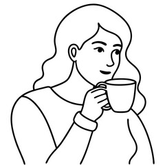 A women drinking a one cup of coffee art vector illustrator