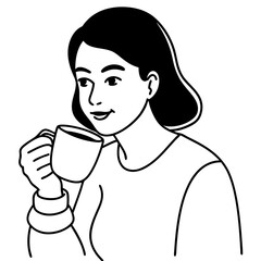 A women drinking a one cup of coffee art vector illustrator
