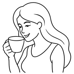 A women drinking a one cup of coffee art vector illustrator