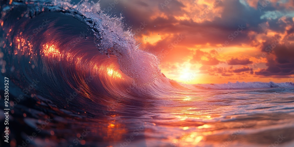 Canvas Prints Sunset Glowing Through a Breaking Ocean Wave