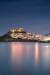 Naklejka premium View of Castelsardo town, Sardinia, Sassari, Italy. Beautiful cityscape of Castelsardo in summer on the Sardinia. Castelsardo is famous travel destination of Sardinia, Italy. Sardinia island 