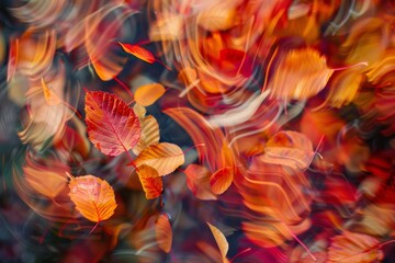 Bunch of red orange and yellow leaves swirling in the air, Red, orange, and yellow leaves swirling in the wind