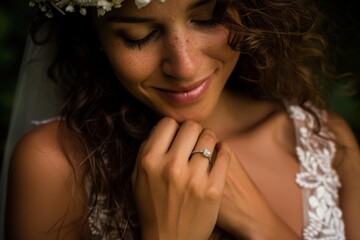 A woman standing in a wedding dress adorned with a flower crown on her head, Reflecting the beauty and strength found in a lifelong commitment