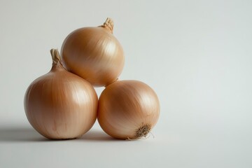 Fresh Brown Onions on White Background in Studio Lighting , ai