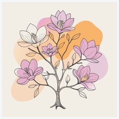 Magnolia Tree Vector , Elegant and Detailed Botanical Illustration