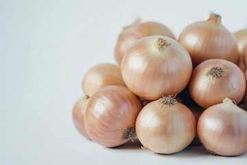 Fototapeta premium Fresh Brown Onions on White Background in Studio Lighting , ai