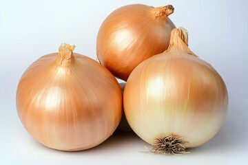 Fototapeta premium Fresh Brown Onions on White Background in Studio Lighting , ai