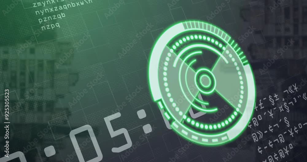 Poster radar scanning animation over digital interface with numbers and text