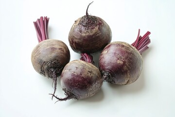 Fresh Organic Beetroots on White Background During Daytime --ar 3:2 --v 6.1 Job ID: da4ec39d-fd78-4a20-9bd7-281d8b45079c