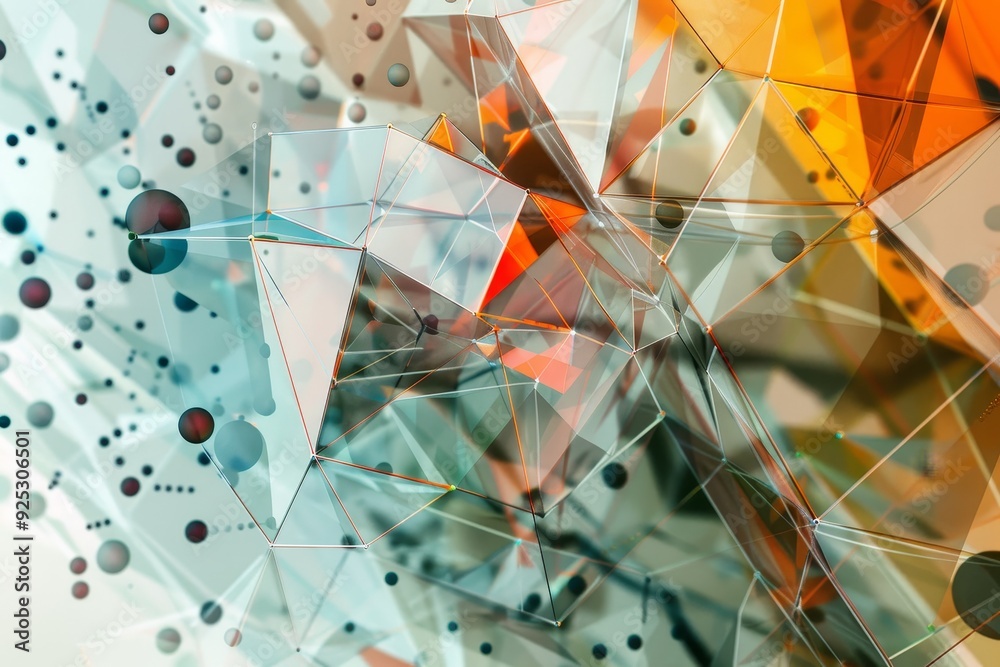 Poster colorful abstract composition featuring interconnected dots and lines in a dynamic arrangement, reim