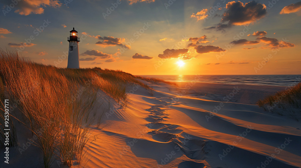 Canvas Prints lighthouse sunset beach.