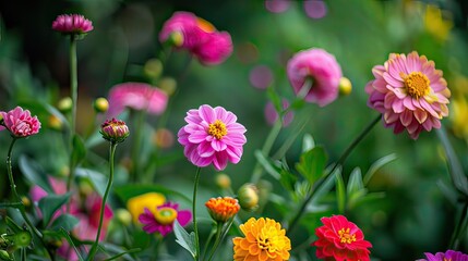 Garden flowers starting to wilt with a soft evening light. 