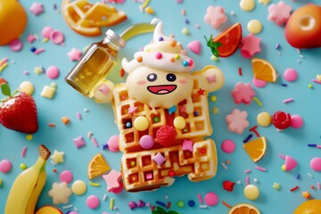 Obraz premium A whimsical cartoon-style waffle character