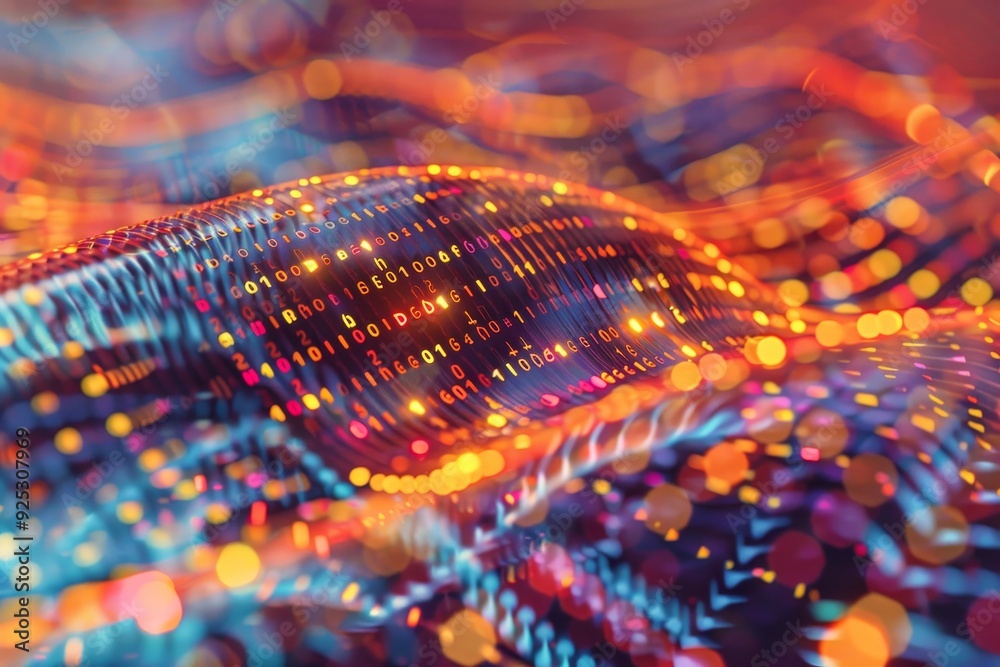 Poster blurry streaks of vibrant lights creating a mesmerizing pattern of motion, render a hypnotic pattern