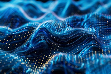 Hypnotic pattern of data streams in motion with waves and dots, Render a hypnotic pattern of data streams in motion, merging and diverging endlessly