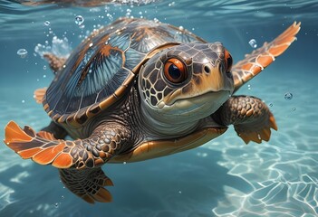 Fototapeta premium portrait of a turtle under the sea