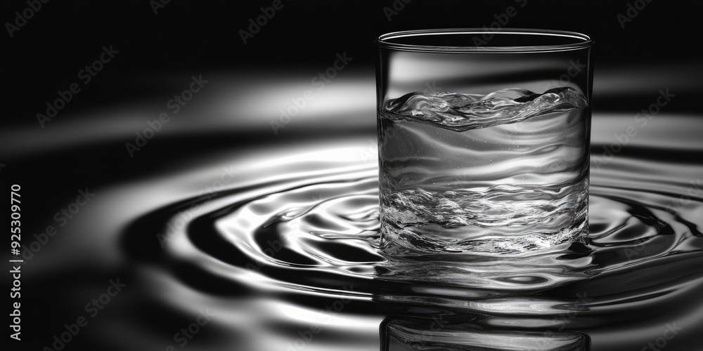 Wall mural A Glass of Water Creates Ripples on a Black Surface