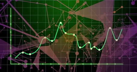 Fluctuating line graph over network connections animation displaying data trends