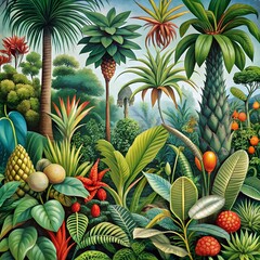 Fototapeta premium A botanical illustration of rare and exotic plants from a tropical rainforest