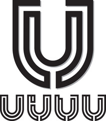 Black and White Logo with Multiple Variations of the Letter U