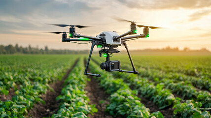 Naklejka premium Smart farming with drone automated