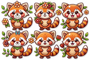 stickers, red panda, set