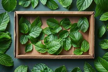 Green Leaves Surrounding a Cardboard Box - Illustration