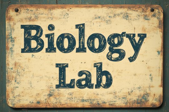 Vintage biology lab signboard with rustic texture for educational design