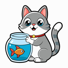 Create a sticker design of cat art vector illustrator